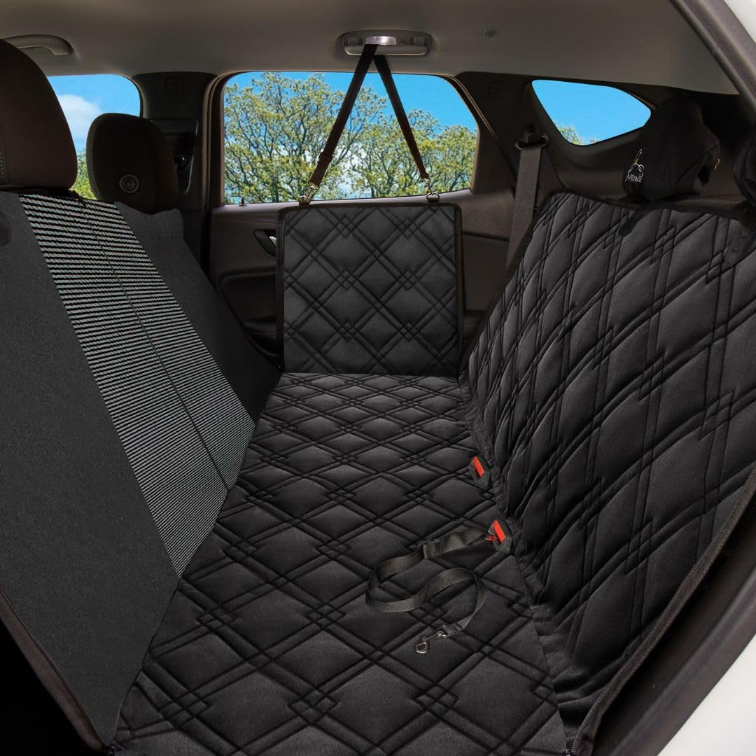 Dog Car Seat Cover with Mesh Window, Heavy Duty Pet Seat Cover for Back Seat, Extra Padded Non-Slip Dog Hammock, Water-Resistant Back Seat Protector for Cars Trucks and Suvs (64" W X 60" L)