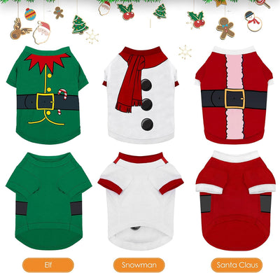 3-Piece Dog & Cat Christmas Shirts - Santa Claus, Snowman, Elf Patterns - Large, Cotton/Polyester, Cosplay Pet Apparel