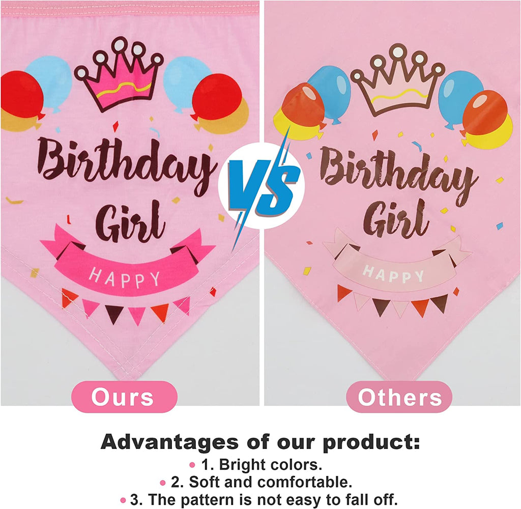 Dog Birthday Party Supplies Bandana Hat Banner Set Boy Girl Cute Bow Tie Scarf Birthday Decorations (Pink，Dog Girl)