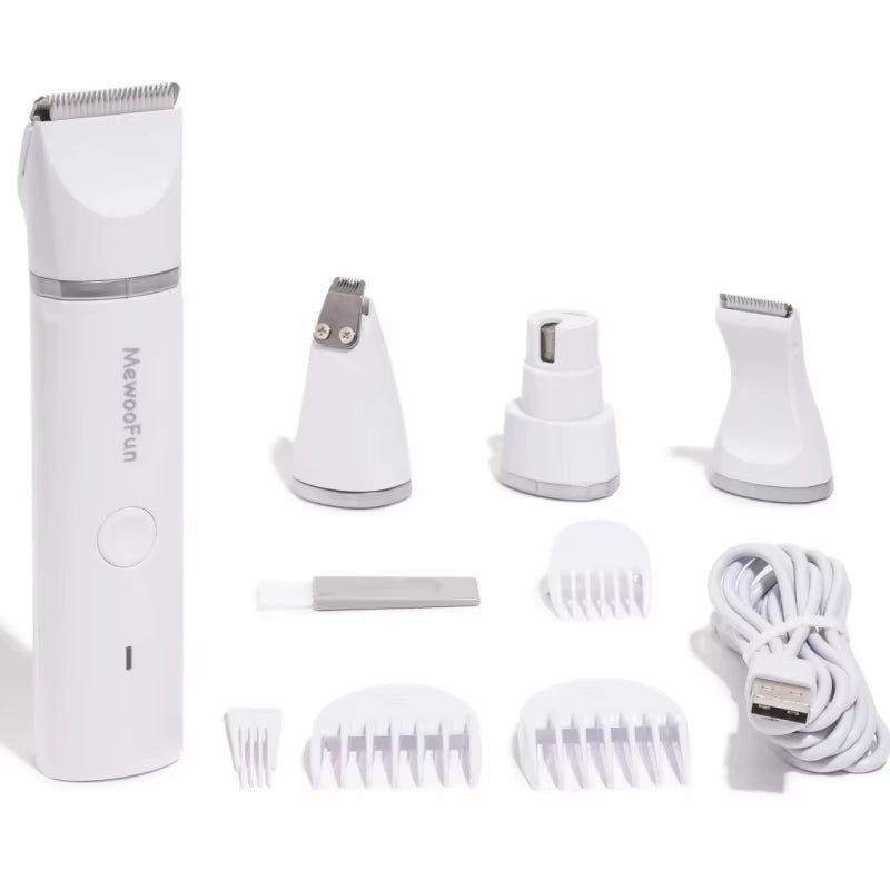 4 in 1 Pet Electric Hair Trimmer with 4 Blades Grooming Clipper Nail Grinder Professional Recharge Haircut for Dogs Cat