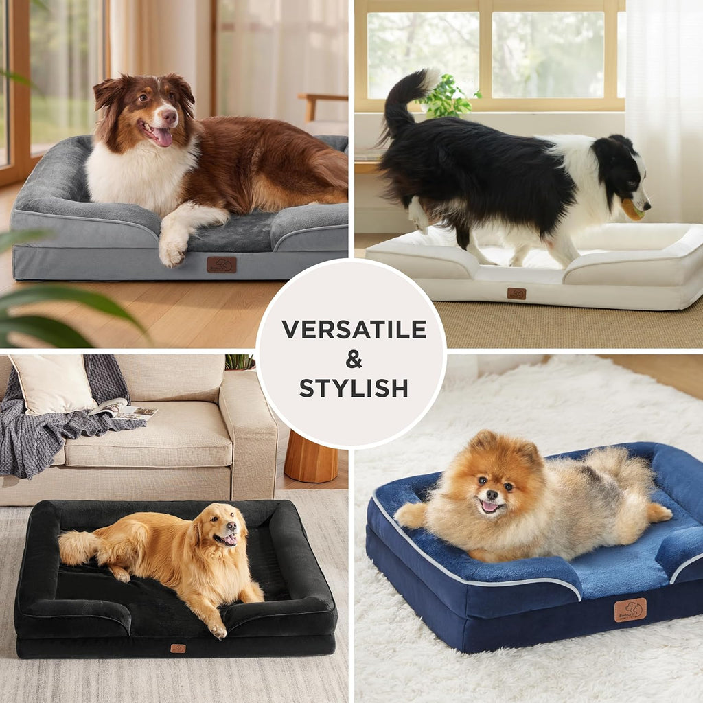 Orthopedic Dog Bed Medium Size Dogs - Washable Small Medium Dog Cat Bed Waterproof, Comfort Cats Couch Sofa with Washable Removable Cover, Pets Bed with Nonskid Bottom, Grey, 28"