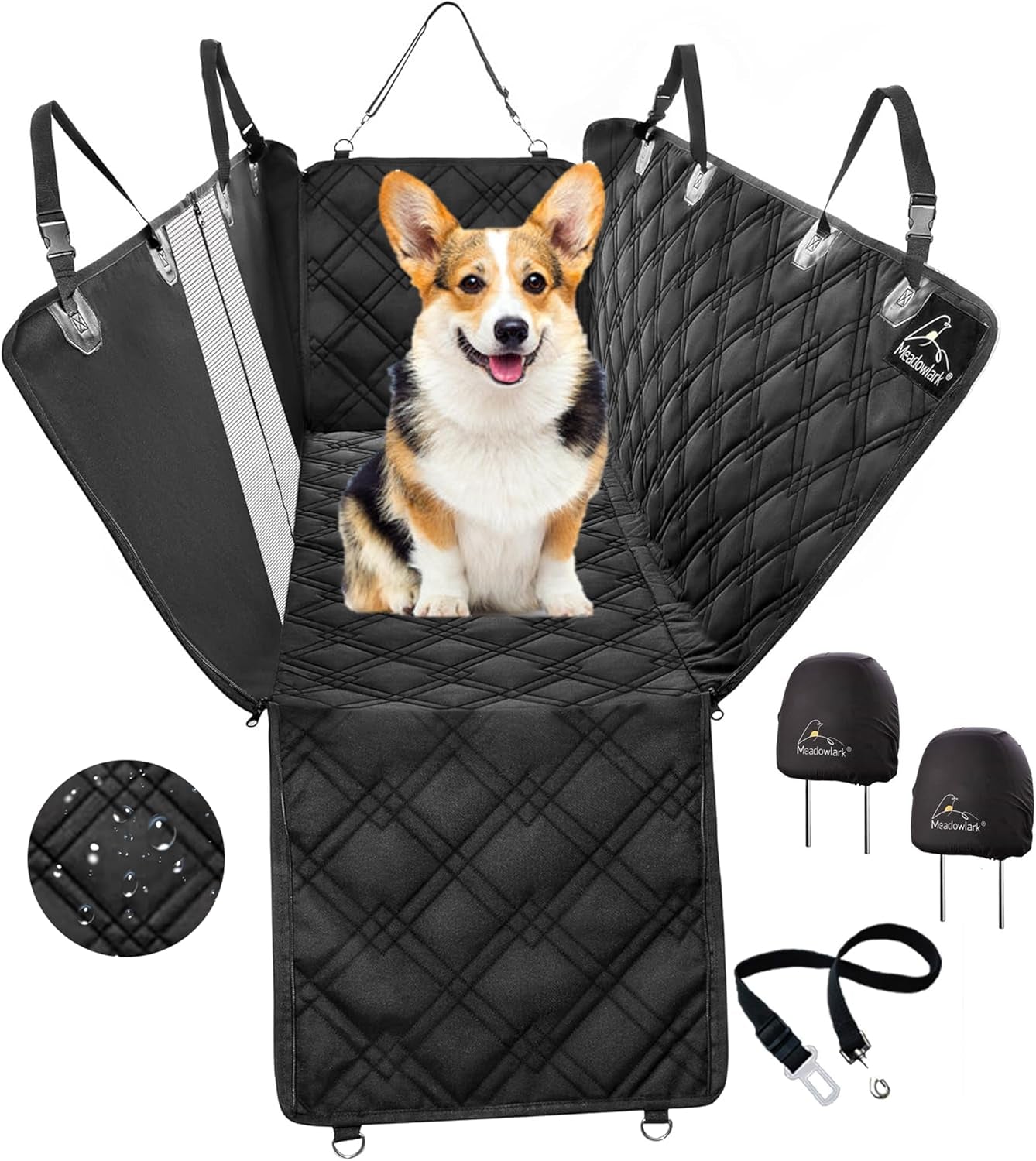 Dog Car Seat Cover with Mesh Window, Heavy Duty Pet Seat Cover for Back Seat, Extra Padded Non-Slip Dog Hammock, Water-Resistant Back Seat Protector for Cars Trucks and Suvs (64