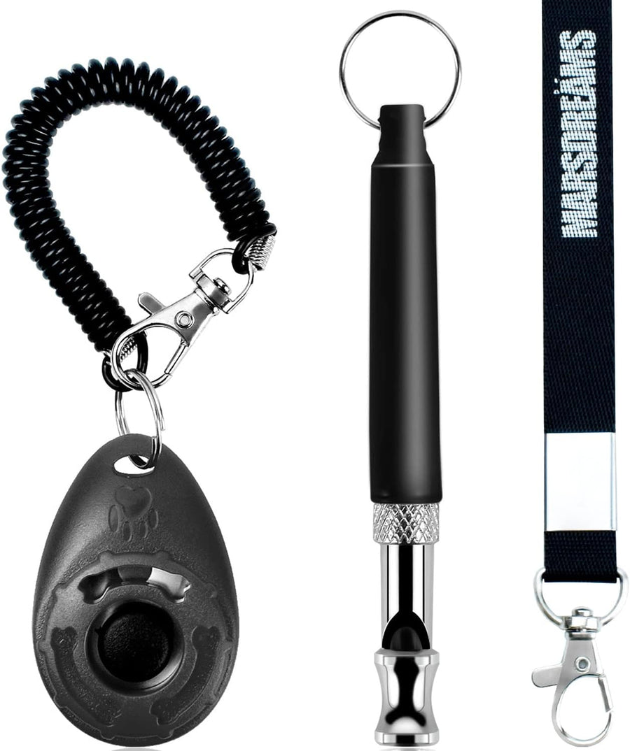 - Pet Training Clicker, Whistle -Training Behaviour Aids Accessories for Puppies with Lanyard - Barking Control Device - Long Range Adjustable Frequency - Pack of 3 - Black