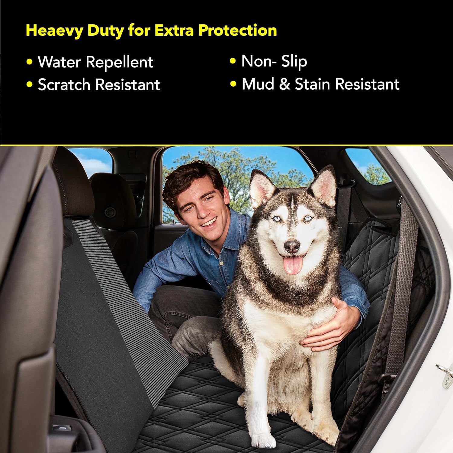 Dog Car Seat Cover with Mesh Window, Heavy Duty Pet Seat Cover for Back Seat, Extra Padded Non-Slip Dog Hammock, Water-Resistant Back Seat Protector for Cars Trucks and Suvs (64" W X 60" L)