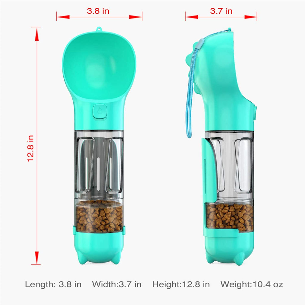 Blueberry 4-In-1 Portable Dog Bowl & Water Bottle - Travel Dog Water Dispenser with Food Box, Garbage Bag Storage & Poop Shovel