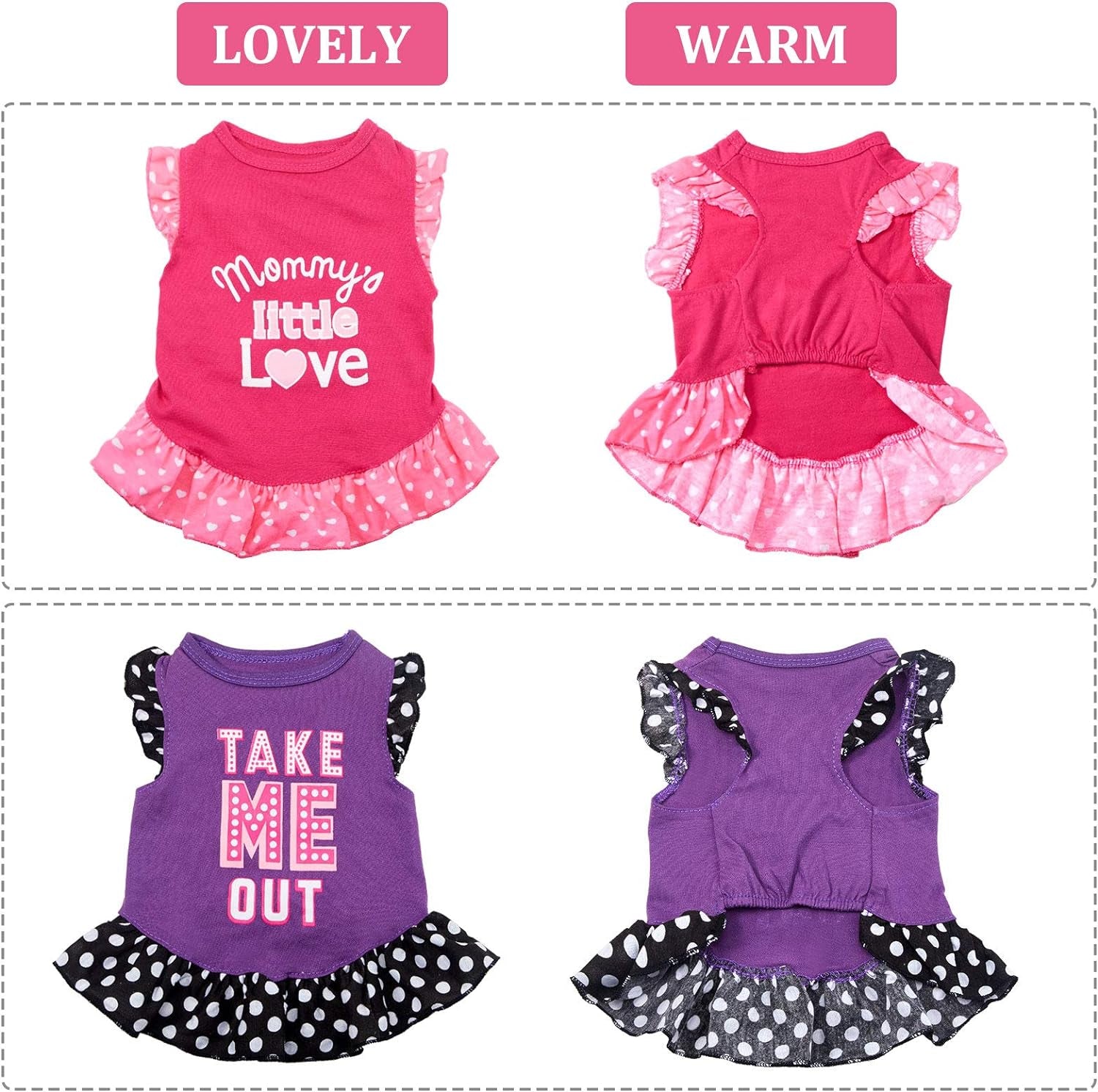 2 Pieces Dog Dresses for Dogs Cute Girl Female Pet Dress Mommy Puppy Shirt Skirt Dresses Pet Summer Clothes Apparel for Cats(Love and Me,Medium)