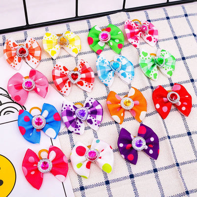 20pcs Dog Grooming Bows Mix Plaid Dot Cat Dog Hair Bows