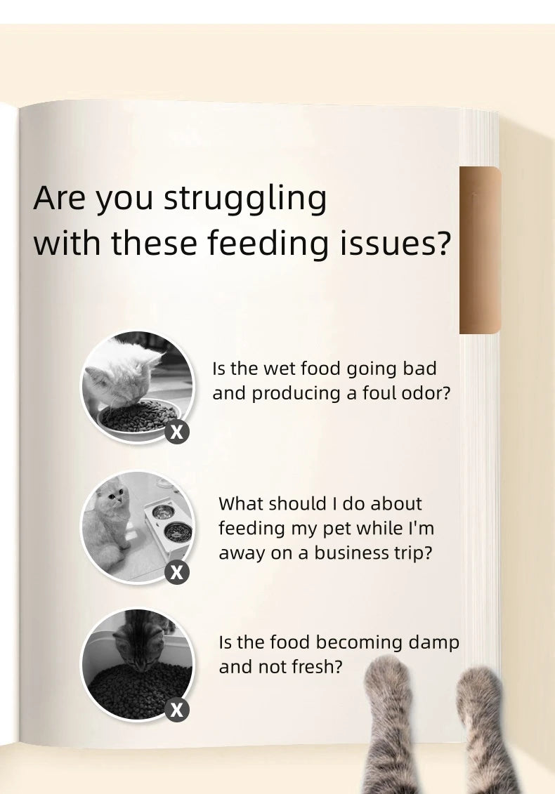 Pet Automatic Feeder Timed Quantification Separate Bowls for Dry Wet Feeding Easy to Clean Short-distance Travel Home Use