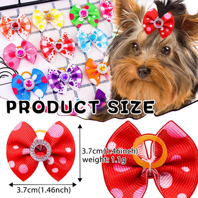 20pcs Dog Grooming Bows Mix Plaid Dot Cat Dog Hair Bows