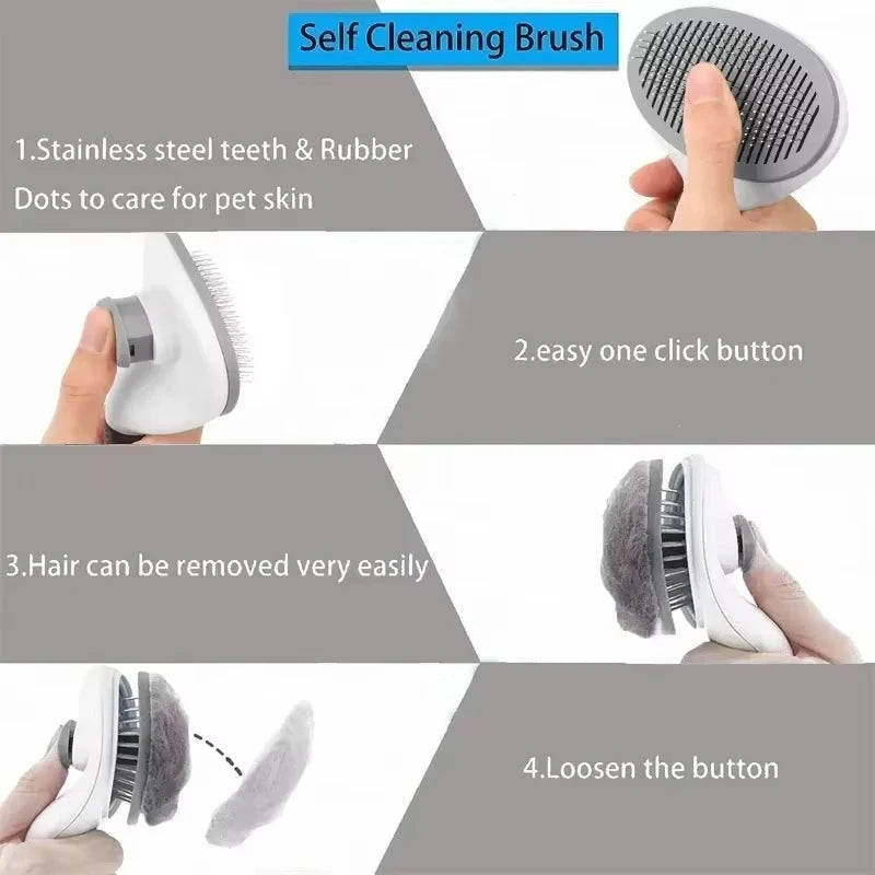 Dog Grooming Brush with Easy Clean Button, Pet Massage Comb