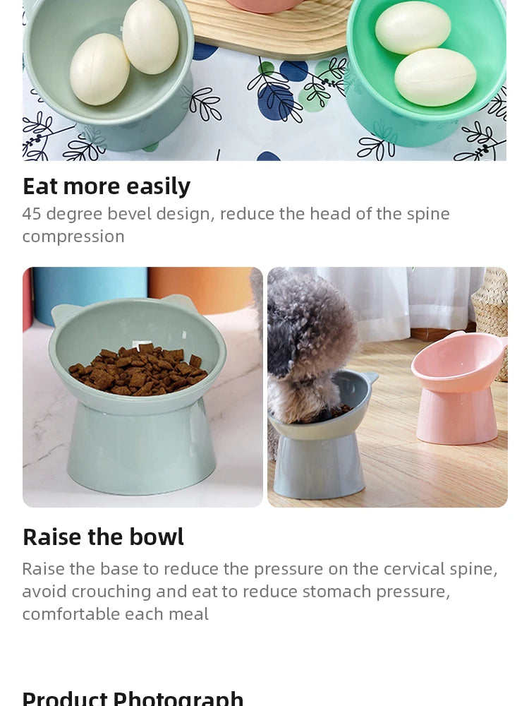 Pet Food Bowl Tilt High Bottom Neck Protector Antichoking Dog