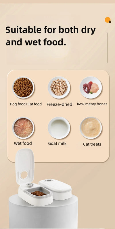 Pet Automatic Feeder Timed Quantification Separate Bowls for Dry Wet Feeding Easy to Clean Short-distance Travel Home Use