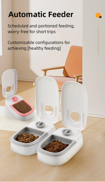 Pet Automatic Feeder Timed Quantification Separate Bowls for Dry Wet Feeding Easy to Clean Short-distance Travel Home Use