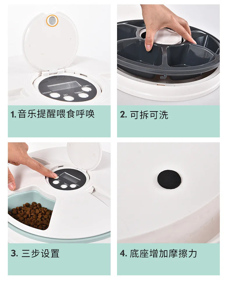 Automatic Feeder Pet Dog Round Timing Feeder 6 Meals 6 Grids Cat Dog Electric Dry Food Dispenser 24 Hours Feed Pet Supplies