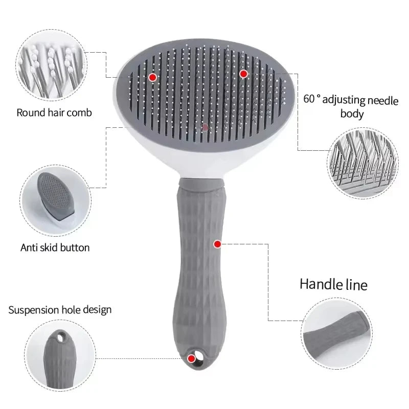 Dog Grooming Brush with Easy Clean Button, Pet Massage Comb