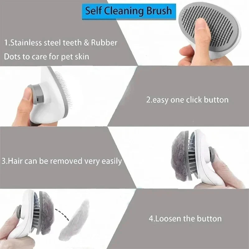 Dog Grooming Brush with Easy Clean Button, Pet Massage Comb