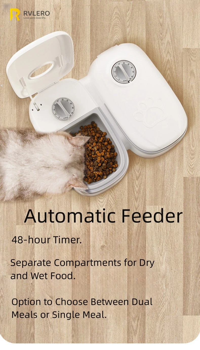 Pet Automatic Feeder Timed Quantification Separate Bowls for Dry Wet Feeding Easy to Clean Short-distance Travel Home Use