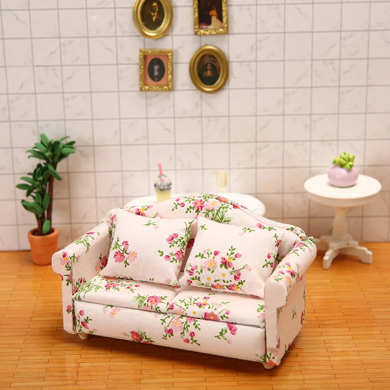 1:12 Dollhouse Miniature Furniture Sofa With Pillow Fabric Sofas Doll House