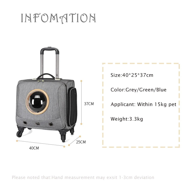 Outdoor Pet Travel Trolley Carrier Dog Trip Walking Carrier Waterpoof Large Space Cat Bag