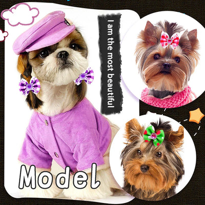 20pcs Dog Grooming Bows Mix Plaid Dot Cat Dog Hair Bows