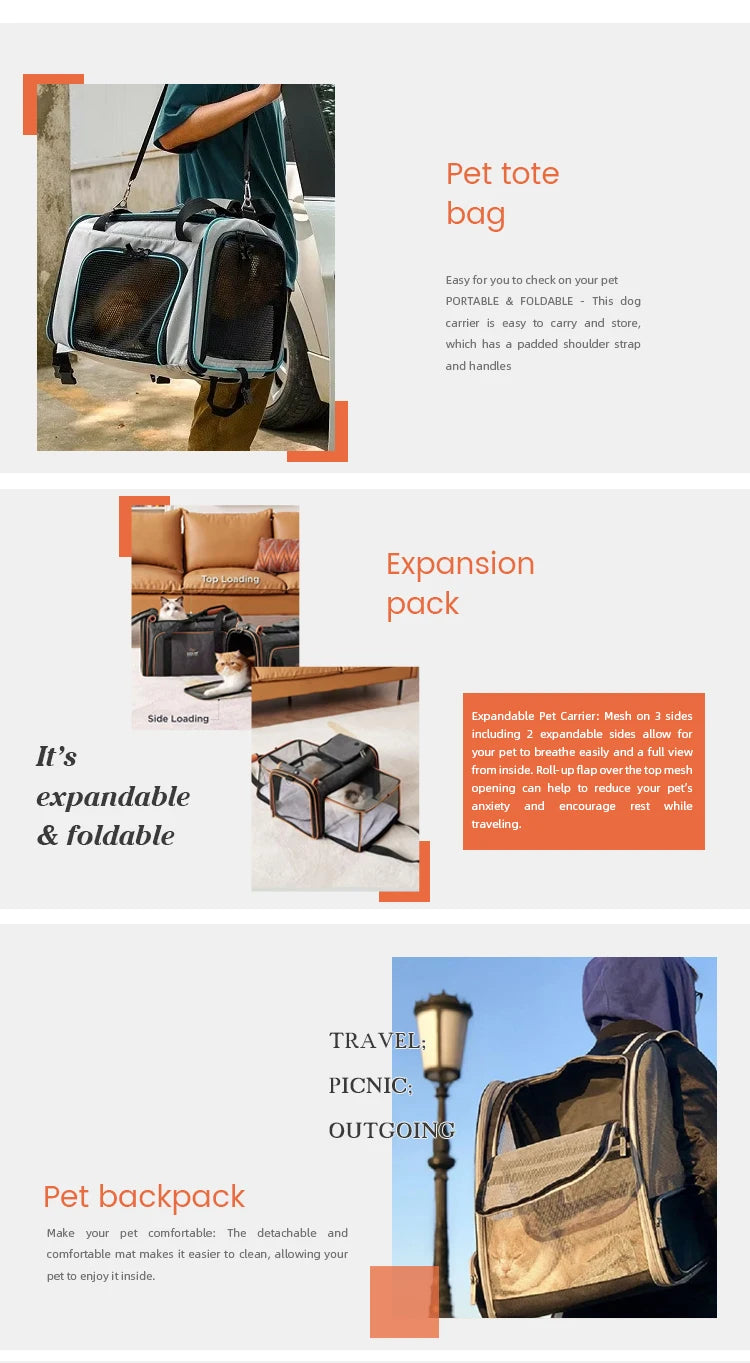 Portable Airline-Approved Dog and Cat Carrier Bag Soft Sided Puppy Travel Bag for Hiking for Small Animals Pet Carriers