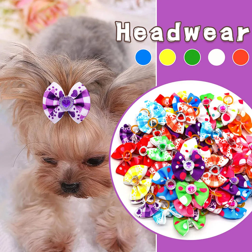 20pcs Dog Grooming Bows Mix Plaid Dot Cat Dog Hair Bows