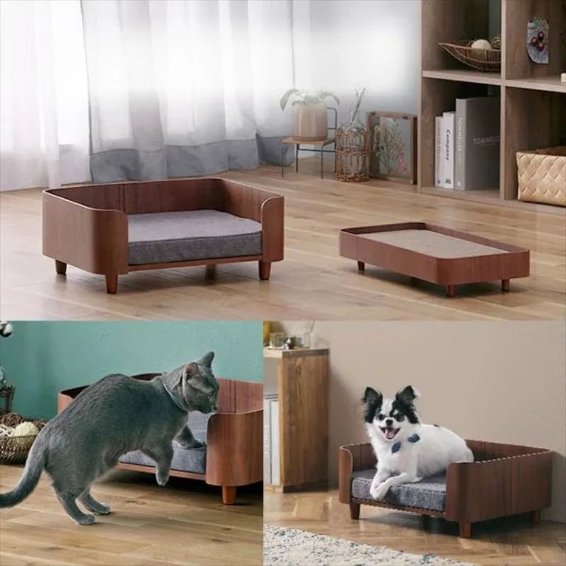 Cat Dog Bed Wooden Kennel Indoor Pet Furniture Floor
