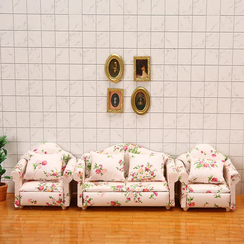 1:12 Dollhouse Miniature Furniture Sofa With Pillow Fabric Sofas Doll House