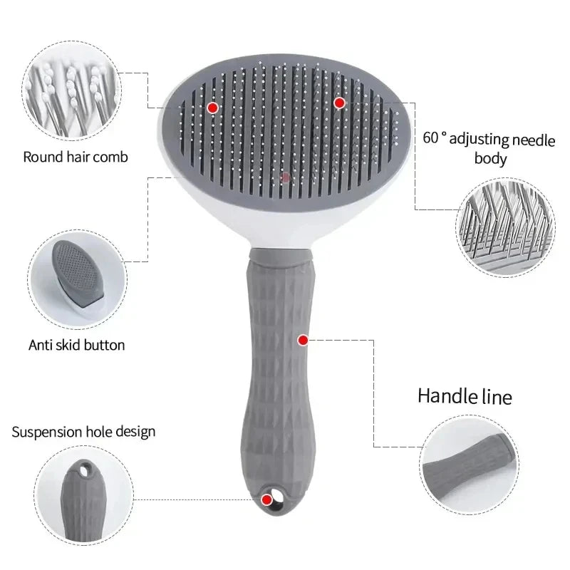 Dog Grooming Brush with Easy Clean Button, Pet Massage Comb