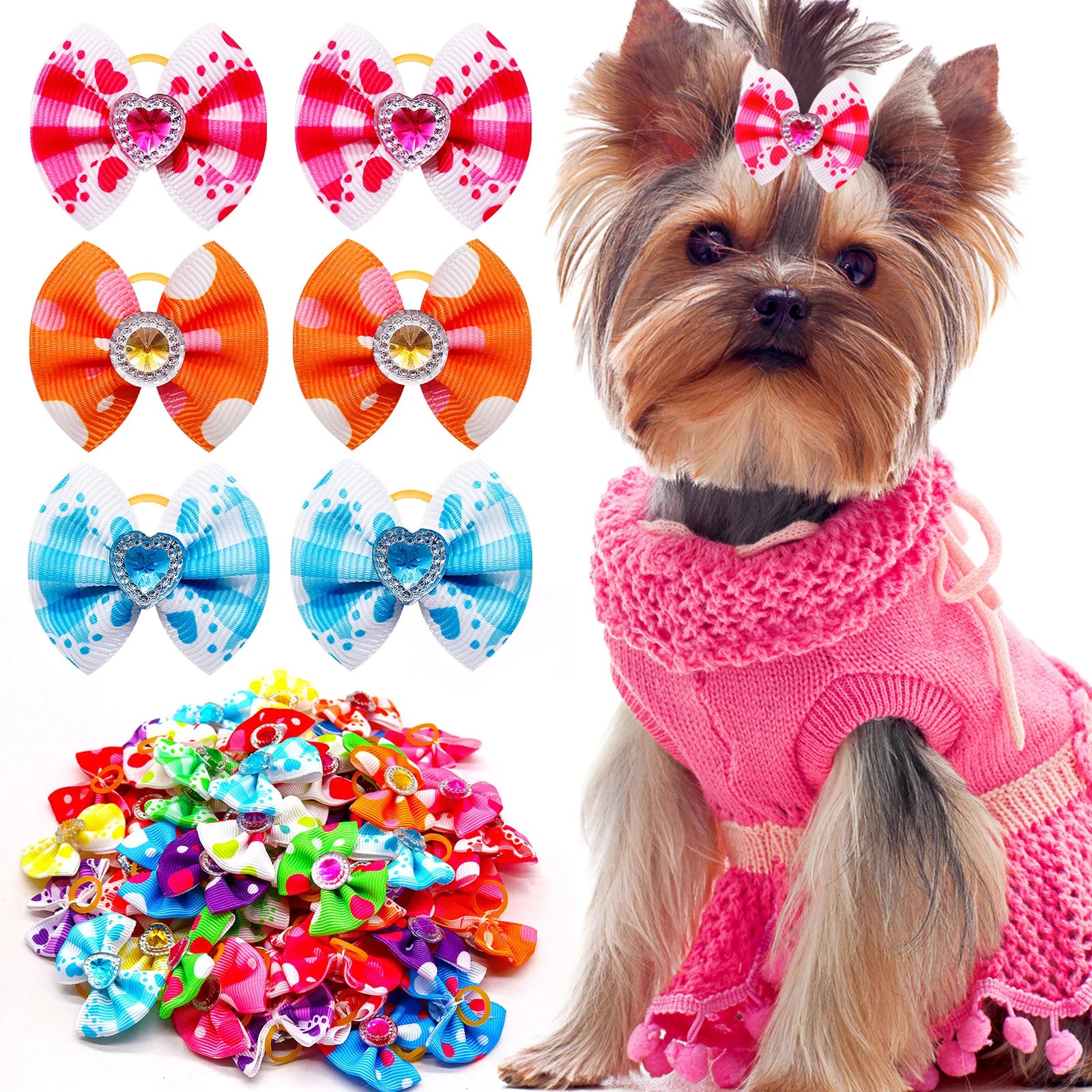 20pcs Dog Grooming Bows Mix Plaid Dot Cat Dog Hair Bows