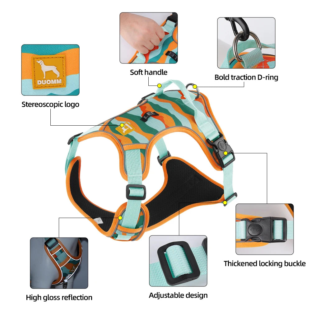 Medium Large Dog Harnesses Collar Labrador Army Reflective