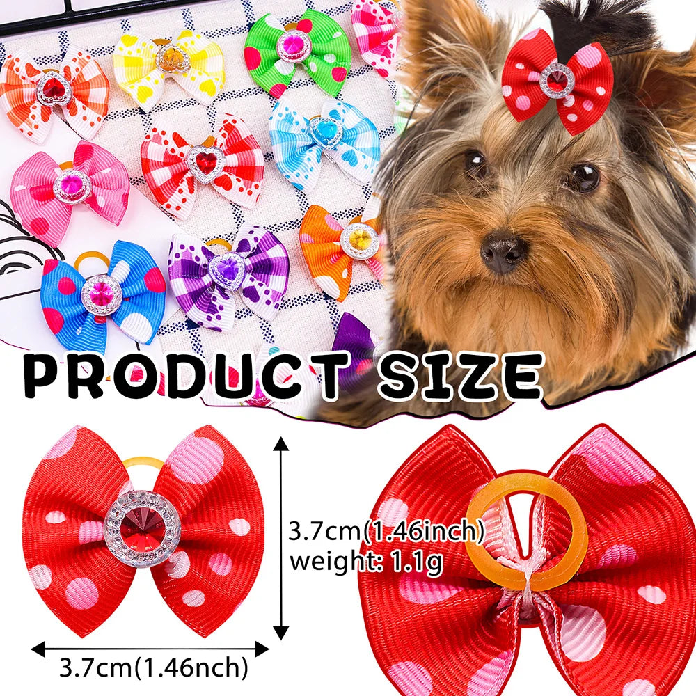 20pcs Dog Grooming Bows Mix Plaid Dot Cat Dog Hair Bows