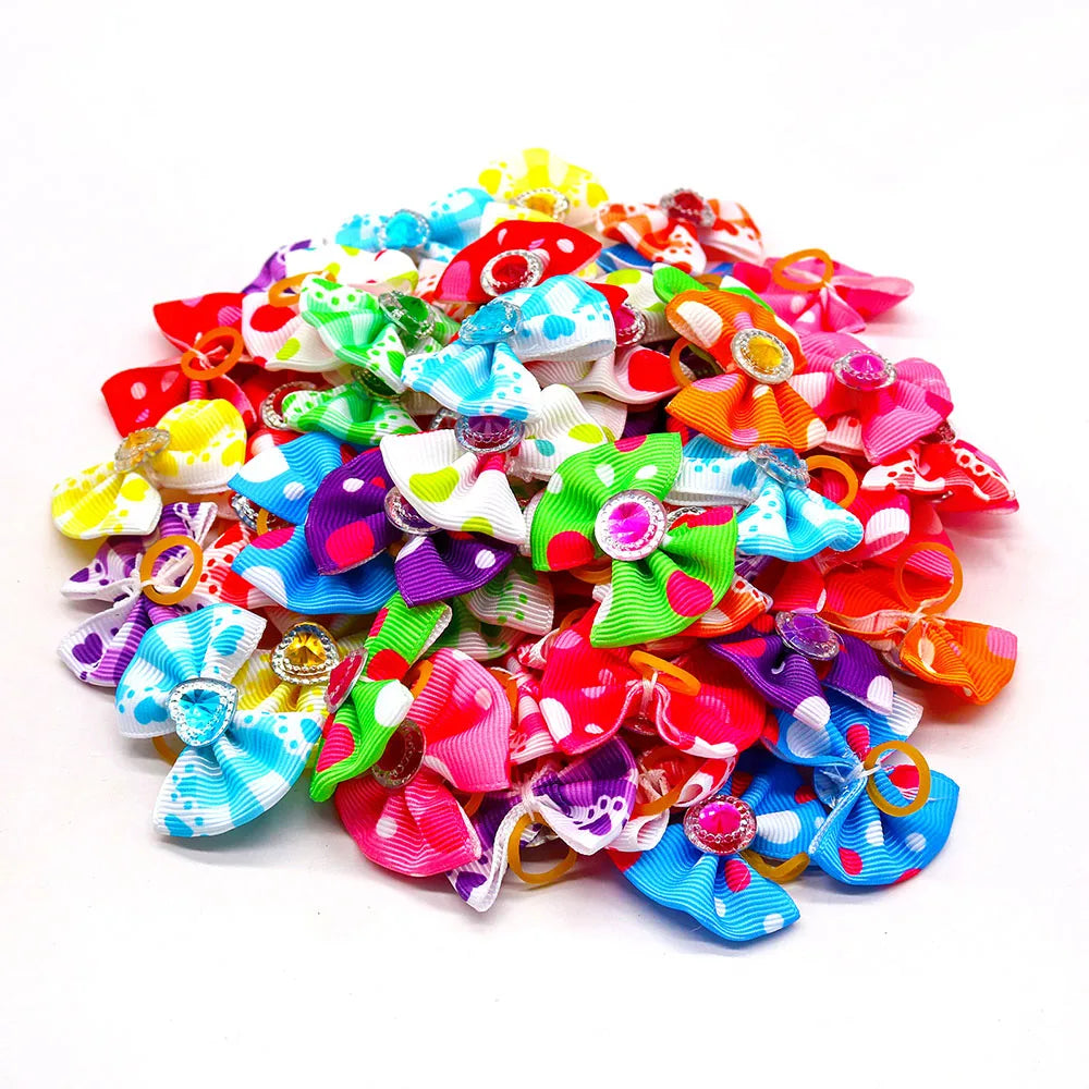 20pcs Dog Grooming Bows Mix Plaid Dot Cat Dog Hair Bows