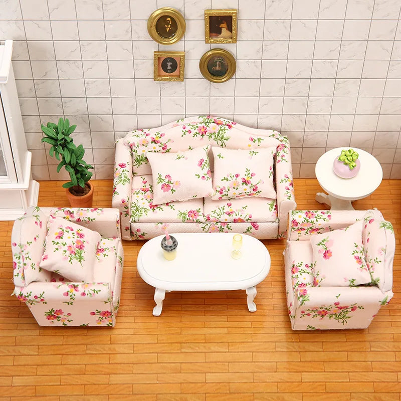 1:12 Dollhouse Miniature Furniture Sofa With Pillow Fabric Sofas Doll House