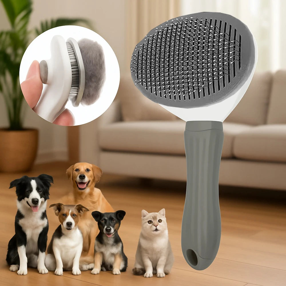 Dog Grooming Brush with Easy Clean Button, Pet Massage Comb