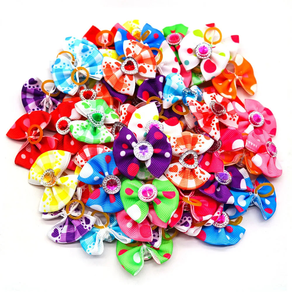 20pcs Dog Grooming Bows Mix Plaid Dot Cat Dog Hair Bows