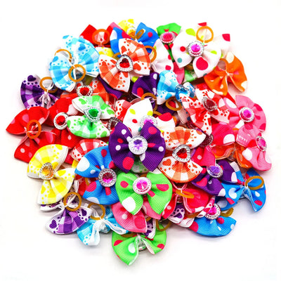 20pcs Dog Grooming Bows Mix Plaid Dot Cat Dog Hair Bows