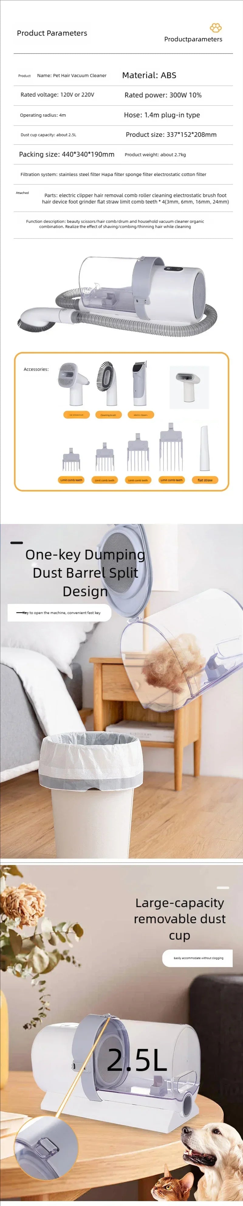 Dog Grooming Kit for Pet Include 4 Hair Clipper Combs 2.5L