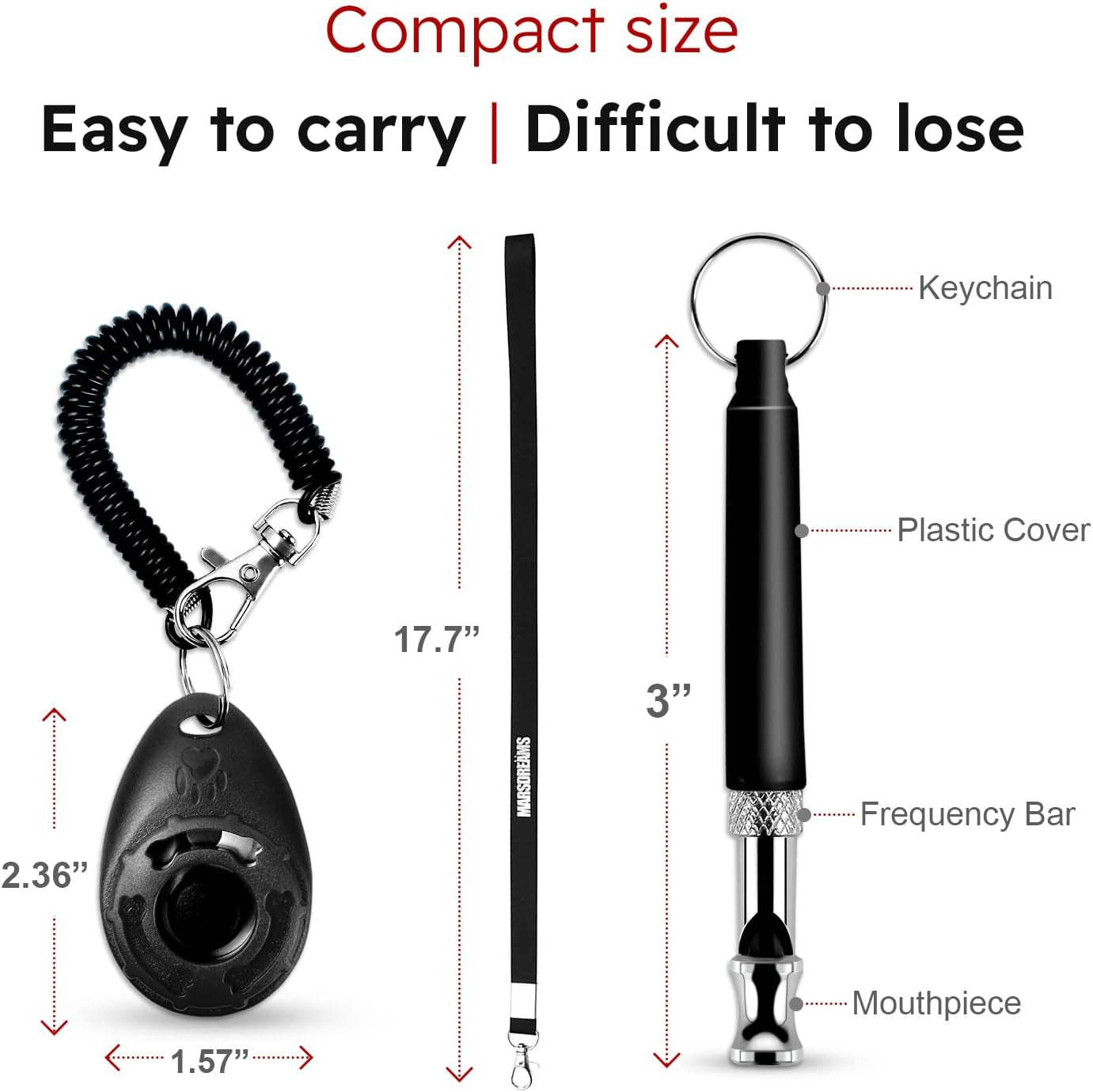 - Pet Training Clicker, Whistle -Training Behaviour Aids Accessories for Puppies with Lanyard - Barking Control Device - Long Range Adjustable Frequency - Pack of 3 - Black