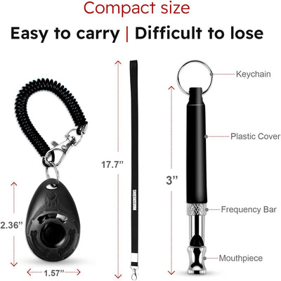 - Pet Training Clicker, Whistle -Training Behaviour Aids Accessories for Puppies with Lanyard - Barking Control Device - Long Range Adjustable Frequency - Pack of 3 - Black