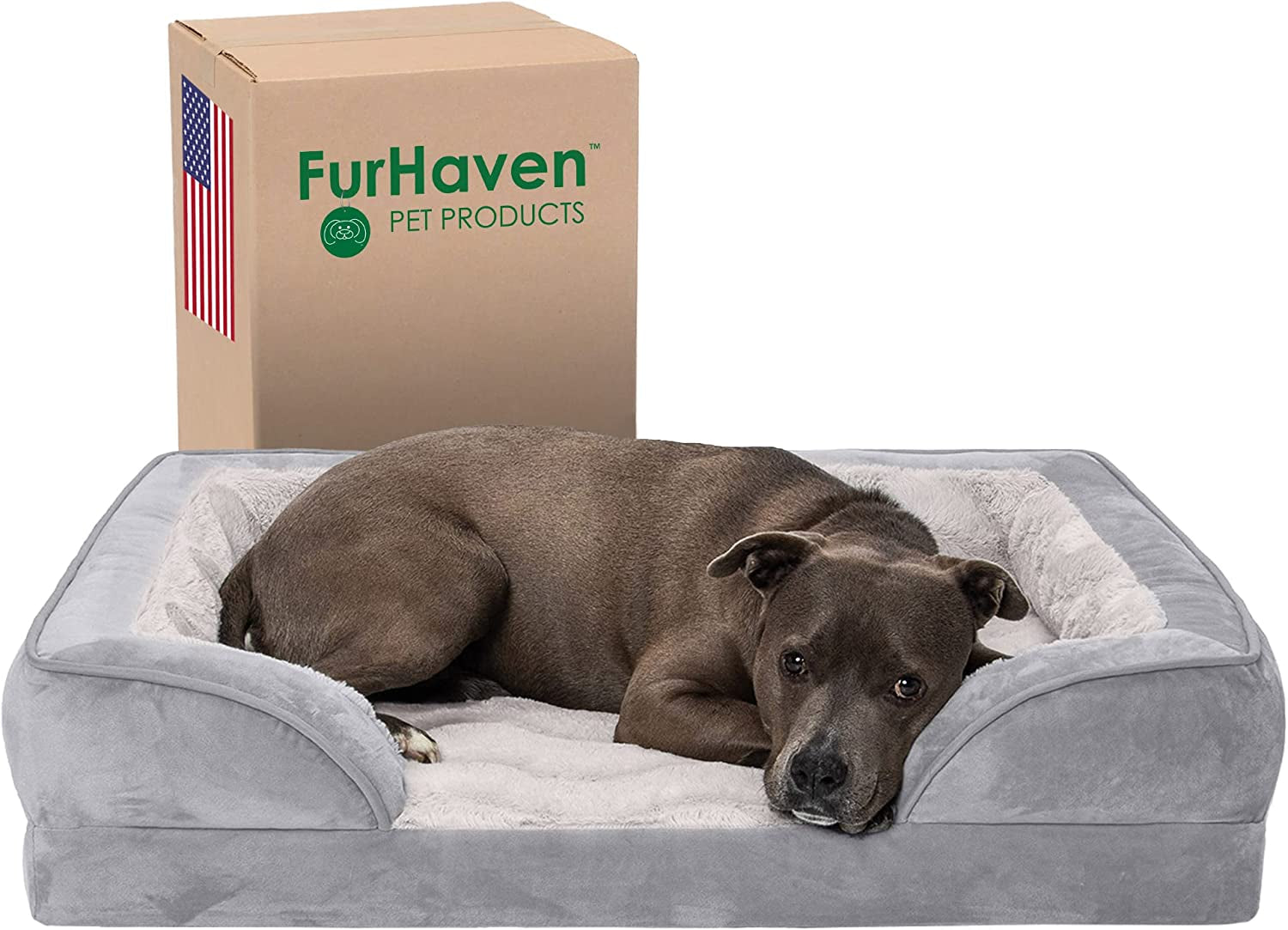 Soft, Orthopedic Foam Perfect Comfort Dog Bed with Washable & Removable Cover -Velvet Waves - Granite Gray, Dogs up to 55 Lbs - Large
