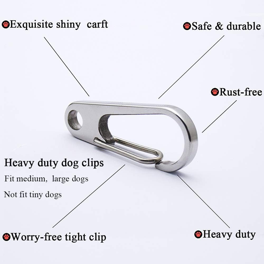 Dog Tag Clips / 2 Pack/Multiple Size 304 Stainless Steel Quick Clip with Rings/Easy Change Dog Cat ID Tag Holder for Small Pet Collars and Harnesses.(2 Large Silver)