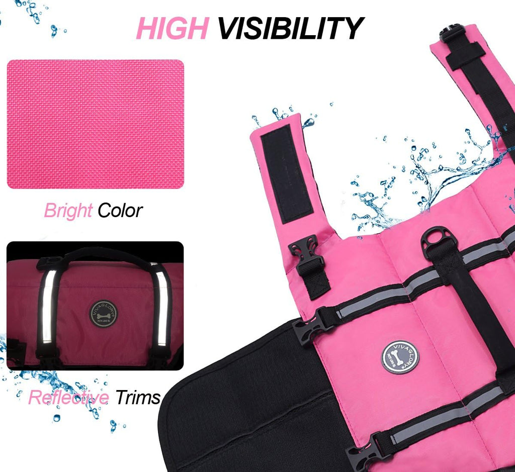 Rip Stop Dog Life Vest, Swimming Vest with Handle, Buoyancy for Doggy Puppy, Dog Life Jacket for Swimming & Boating, M, Pink
