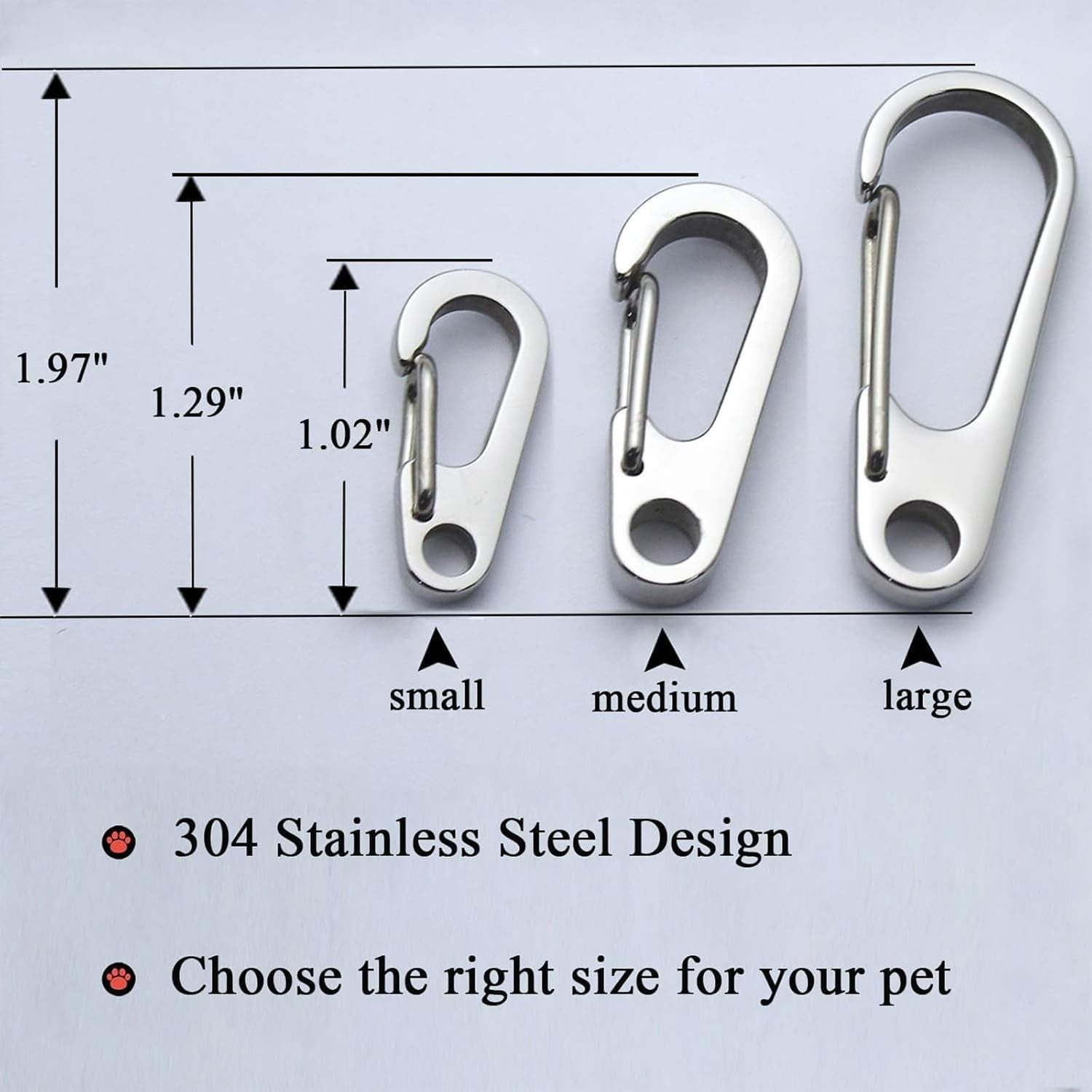 Dog Tag Clips / 2 Pack/Multiple Size 304 Stainless Steel Quick Clip with Rings/Easy Change Dog Cat ID Tag Holder for Small Pet Collars and Harnesses.(2 Large Silver)
