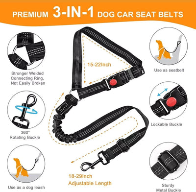 2 Packs Dog Seat Belt for Car, Upgrade 3-In-1 Dog Seatbelt with Adjustable Metal