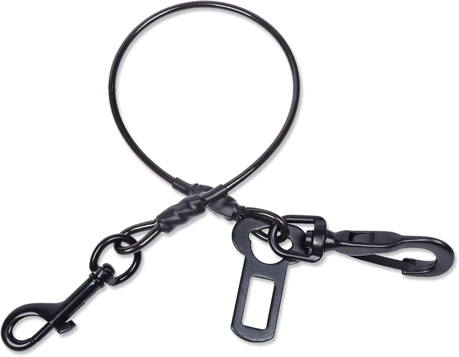 Dog Seat Belt, Chew Proof Waterproof Multi-Functional Dogs Safety Belt, Heavy Duty Steel Rope Pet Car Seatbelt Rrestraint Harness for Small Medium Dogs, 22", Black