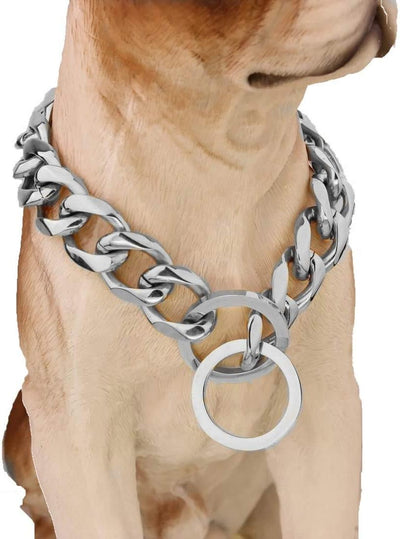 10/12/15/17/19Mm Strong Curb Cuban Link 316L Stainless Steel Dog Choke Chain Collar 12-36Inch(18Inches,19Mm)