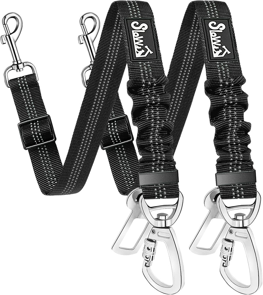 Dog Seatbelt, 2 Pack Dog Seat Belt Car Leash Adjustable Elastic Bungee Buffer Heavy Duty Nylon Reflective Pet Safety Tether Connect to Dog Harness for Travel Riding in Vehicle (Daul Clip, B)