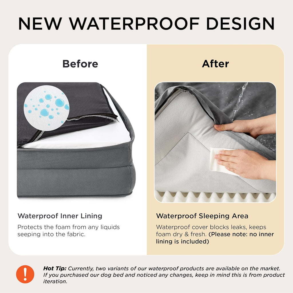 Orthopedic Dog Bed Medium Size Dogs - Washable Small Medium Dog Cat Bed Waterproof, Comfort Cats Couch Sofa with Washable Removable Cover, Pets Bed with Nonskid Bottom, Grey, 28"